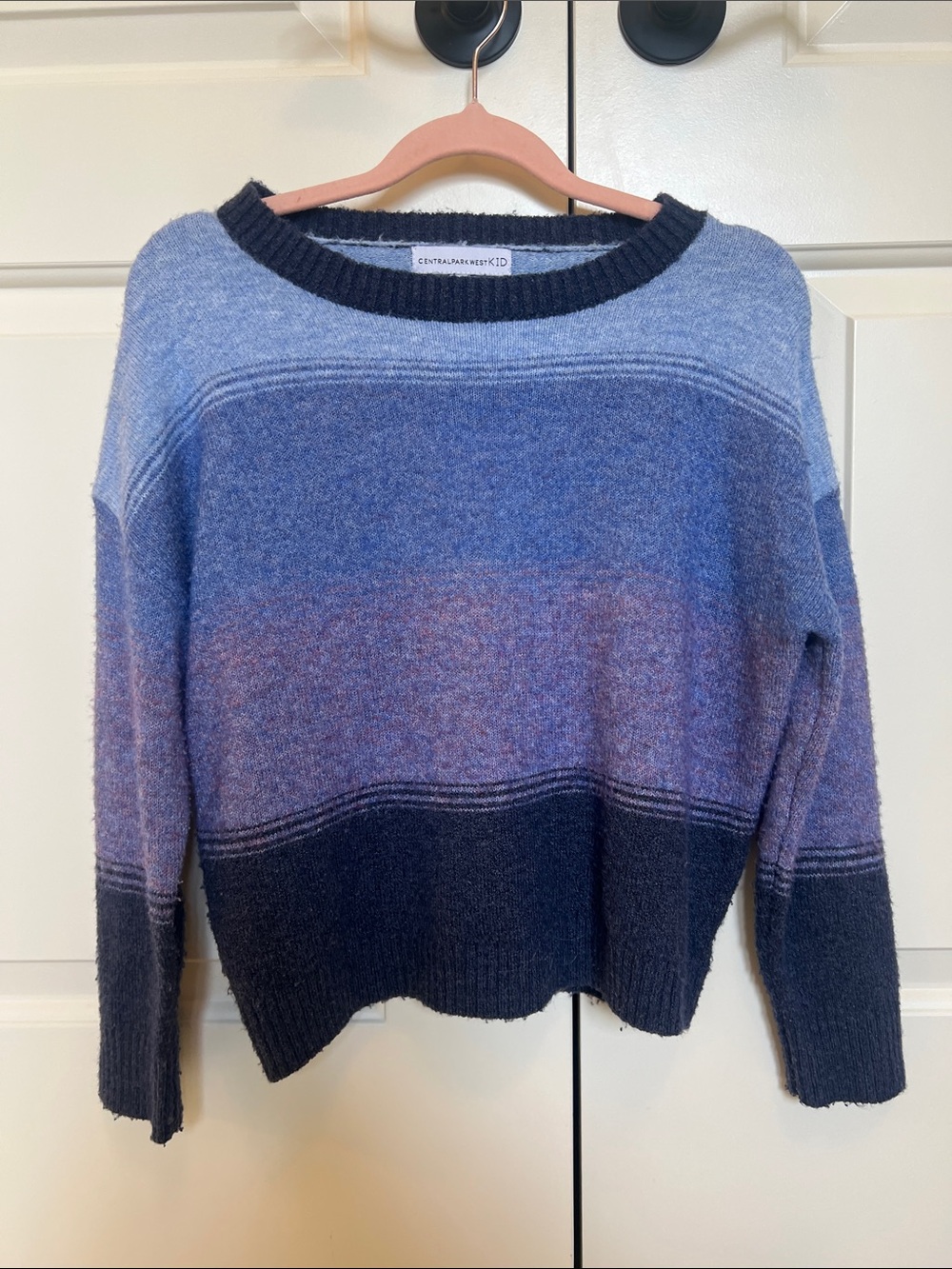 Central Park West Ombre Blue Striped Crewneck Sweater